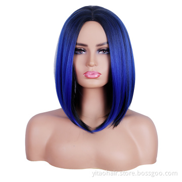 Wholesale Cheap Anime Party Ombre Black to Blue Bob Short Straight Synthetic Cosplay Wig